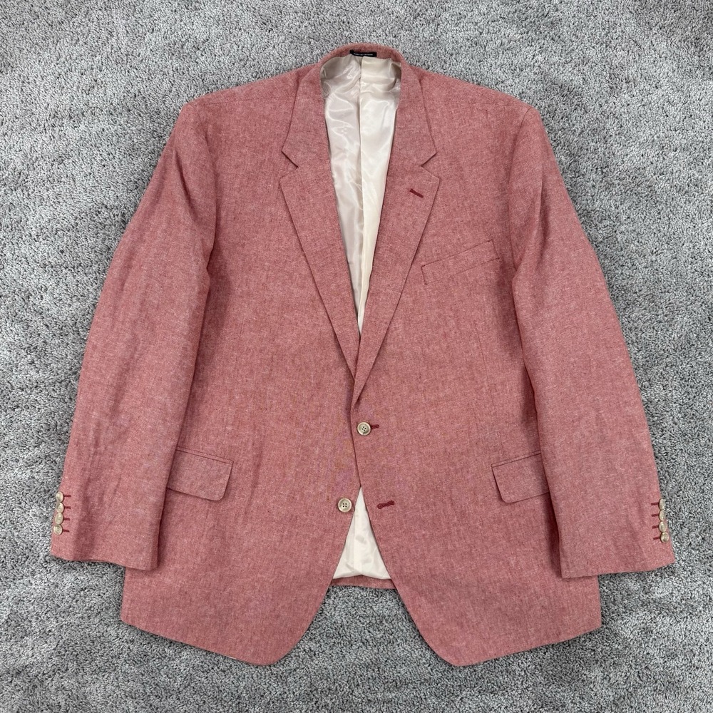 Stafford Linen Blazer Men's 52R Pink Classic Fit 2 Button Dual Vent Sport Coat